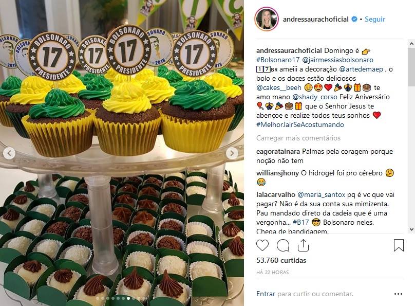 Andressa Urach curte aniversário do irmão em festa tema Bolsonaro