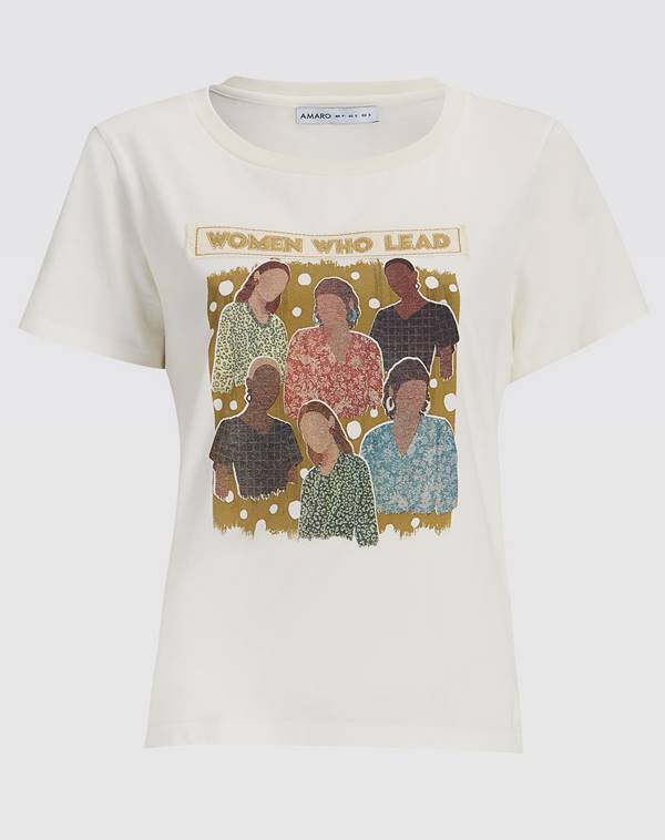 Camiseta tema da websérie Women Who Lead, da Amaro