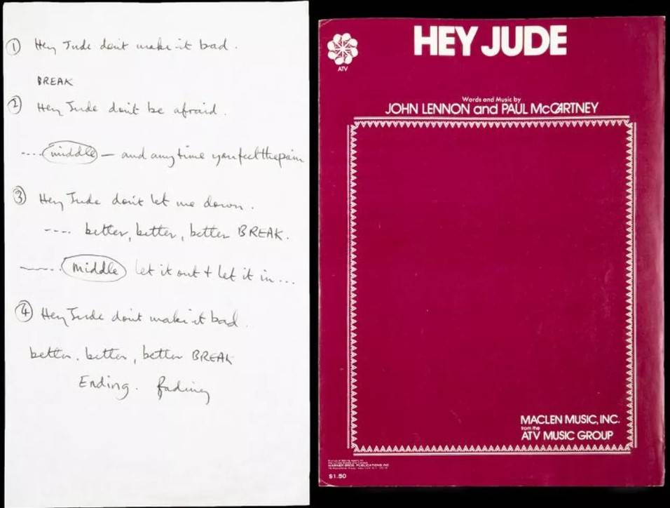Manuscrito de Hey Jude, de Paul McCartney