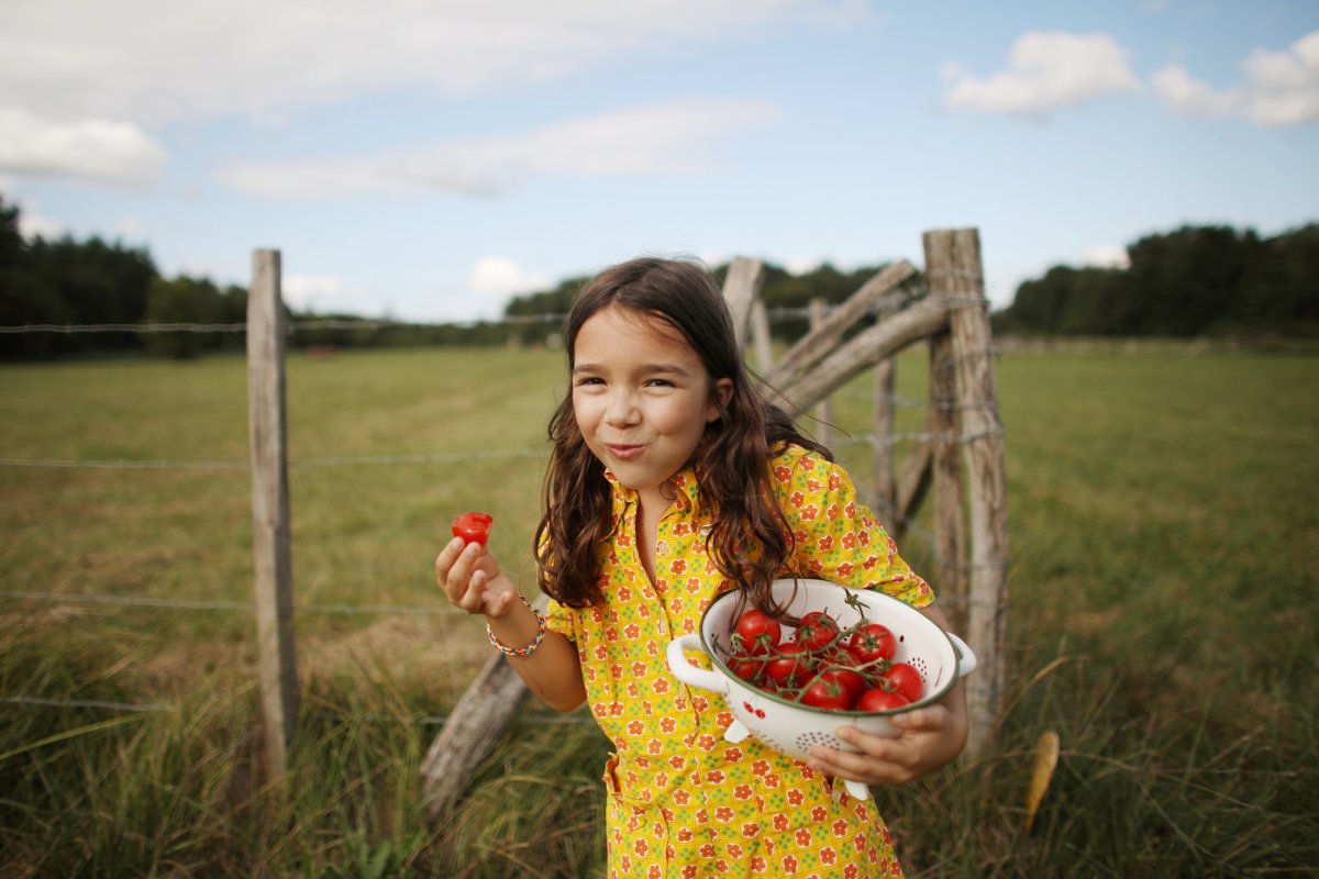 menina comendo tomates