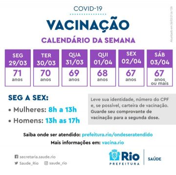 Novo calendário de vacinação do município do Rio