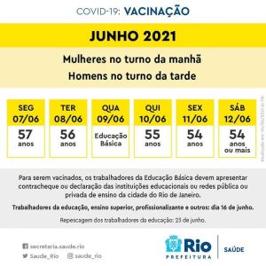 Calendário de vacinação divulgado pela Prefeitura do Rio