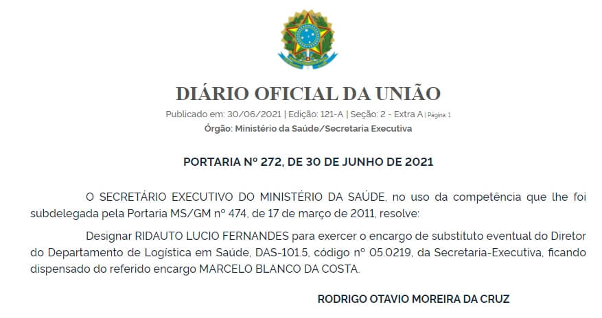 General Ridauto Lúcio Fernandes é nomeado ao cargo de diretor de logística do Ministério da Saúde