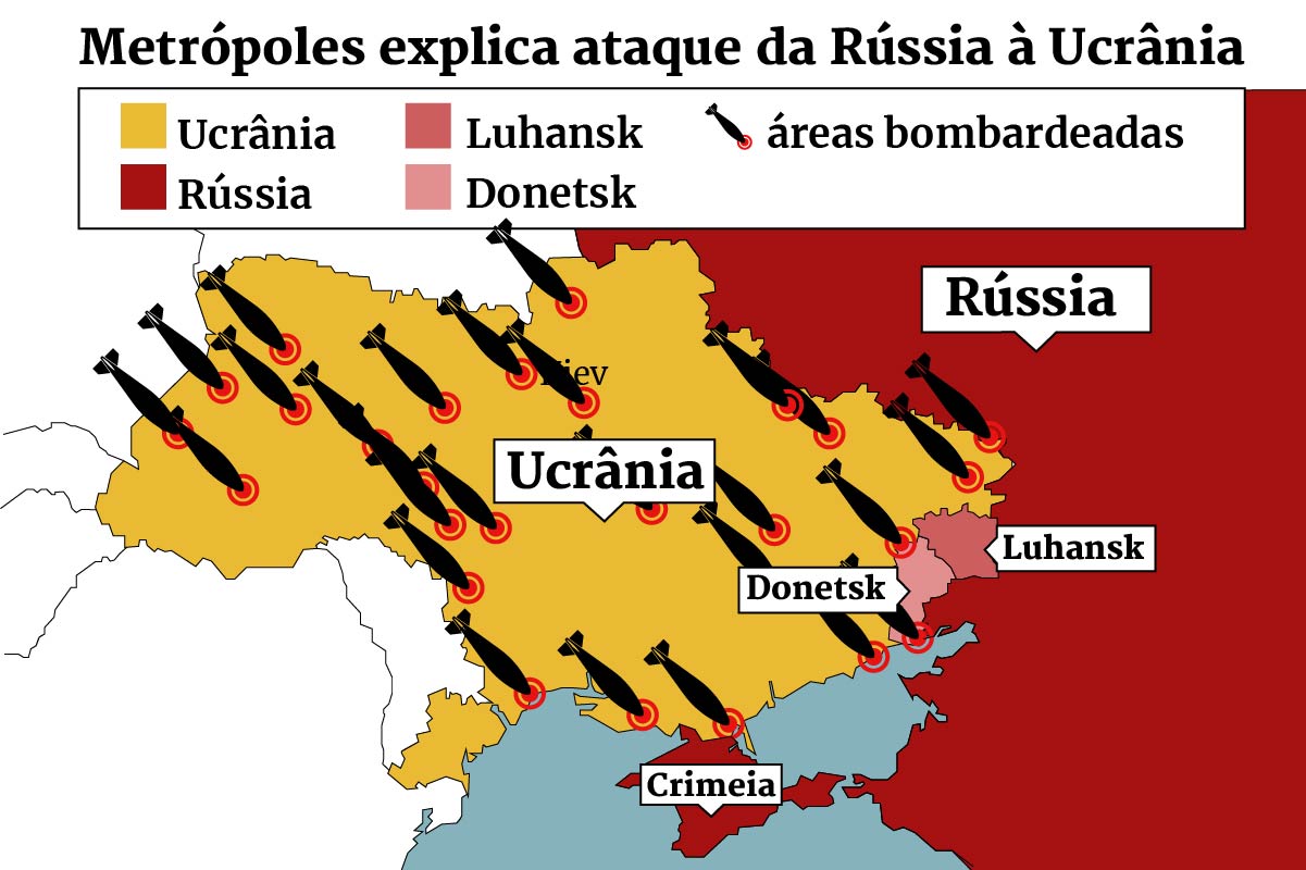 Mapa ilustra onde o país está sendo atacado