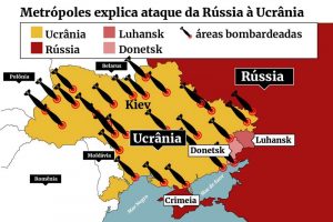 Mapa de ataques russos à Ucrânia terceiro dia