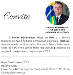 Convite para almoço com Bolsonaro 