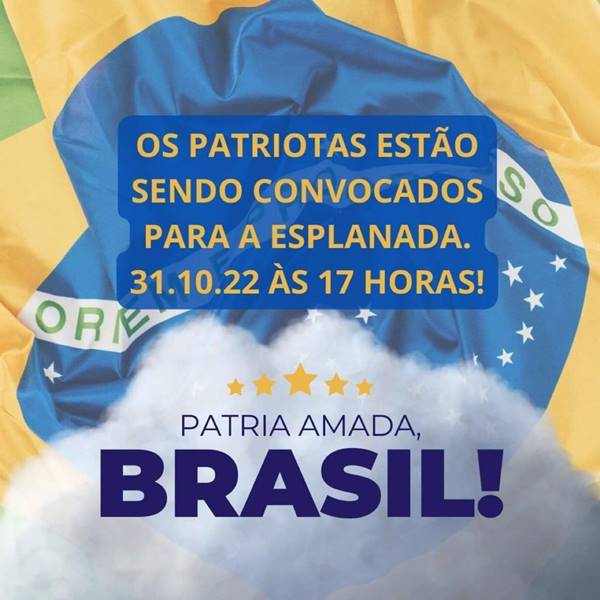 Fotografia colorida de convite digital com bandeira do Brasil ao fundo