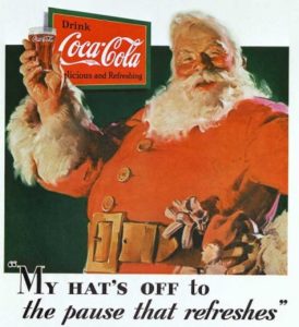 Imagem colorida do primeiro comercial da coca cola com o papai noel no natal