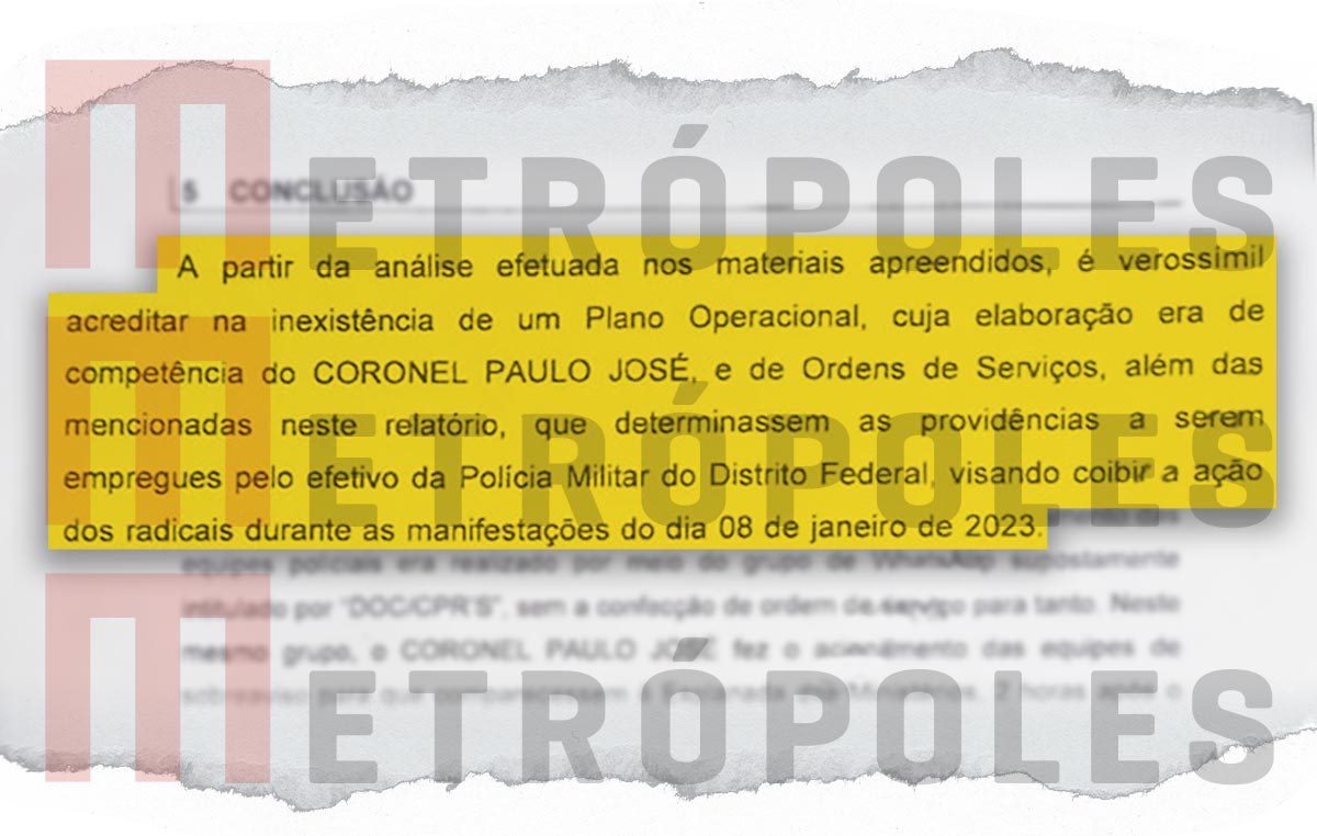 Conclusão de relatório da PF sobre atos de 8 de janeiro a partir de mensagens do coronel Paulo José