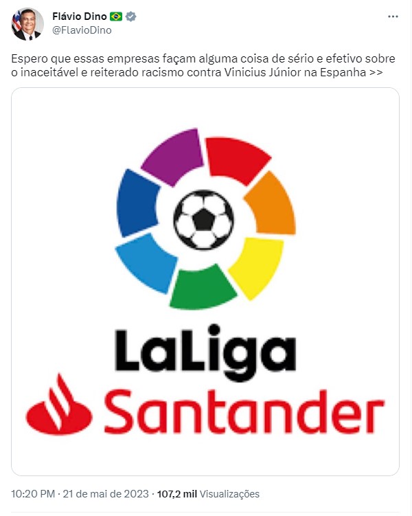 Dino cobra resposta contra racismo de Santander, patrocinador da LaLiga