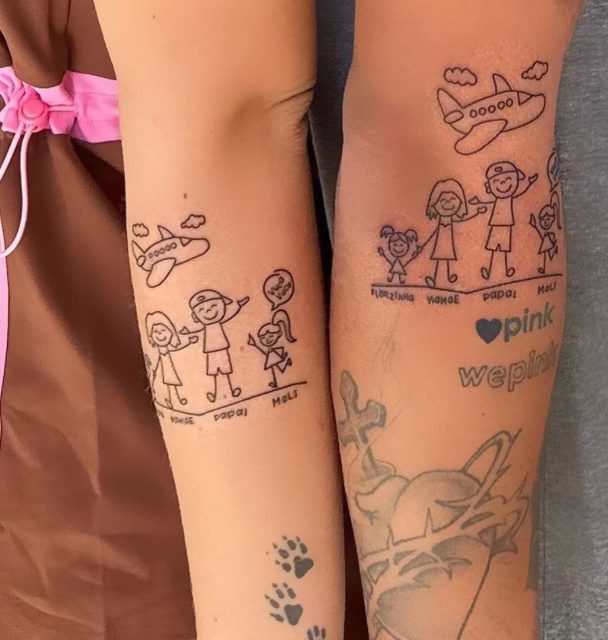 Virgínia Fonseca e Zé Felipe mostram tatuagem em homenagem à família. Na imagem, eles estão de costas um para o outro e mostram o desenho - Metrópoles