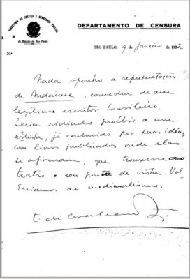 Reprodução de trabalho de Di Cavalcanti como censor do regime de 1930