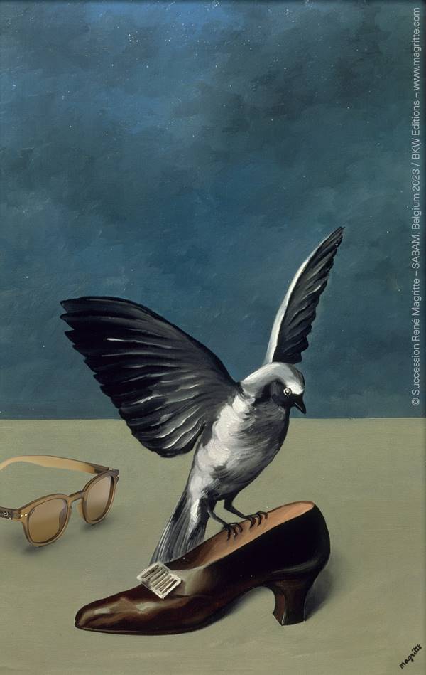 Pintura digitalizada com referências do artista René Magritte em campanha de óculos - Metrópoles