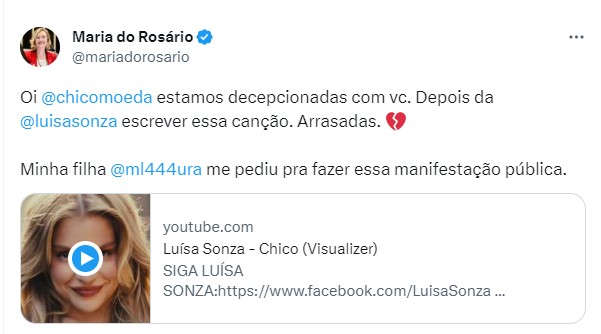Mária do Rosário e Chico Moedas Twitter
