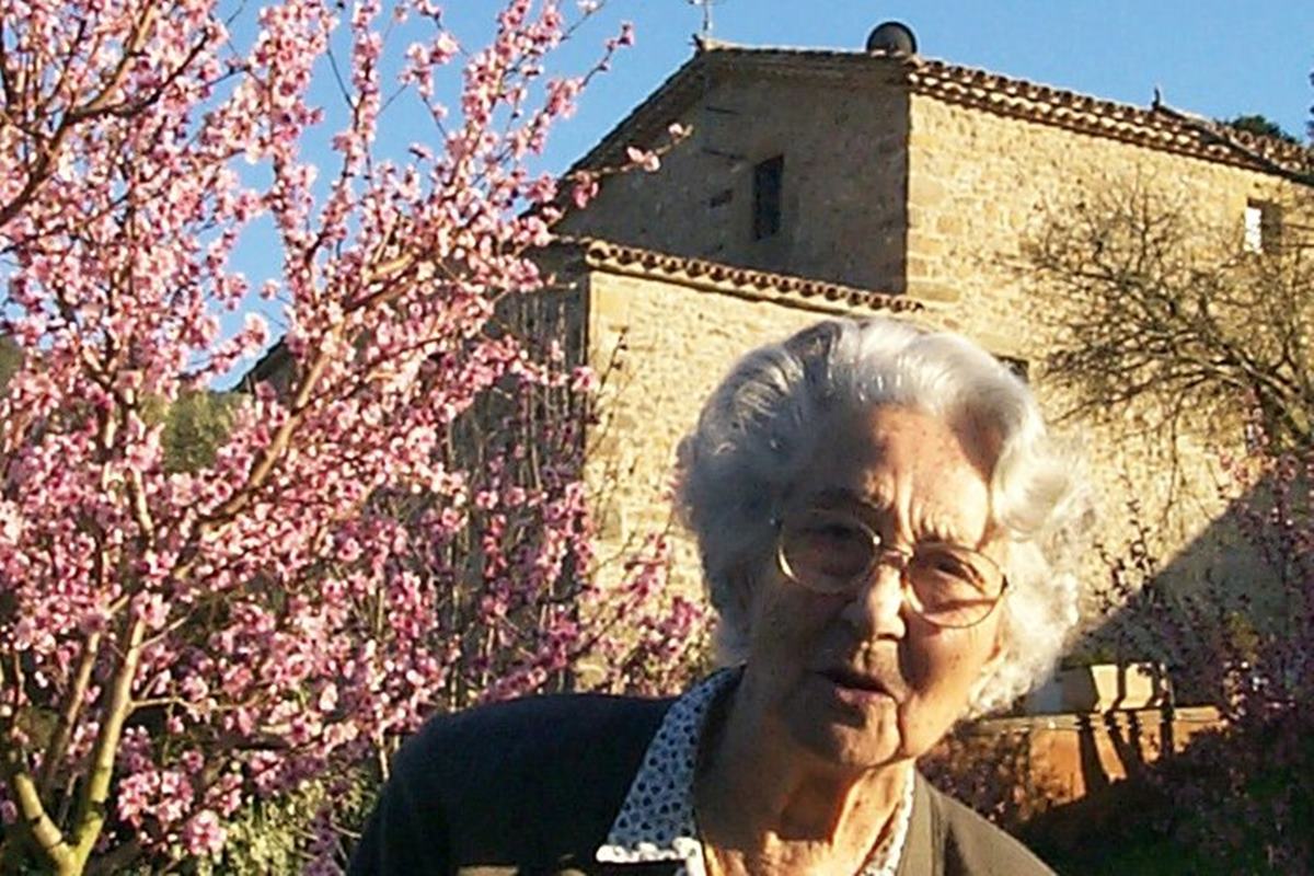 Foto colorida de mulher idosa, próximo de uma árvore com folhas cor-de-rosa - Metrópoles
