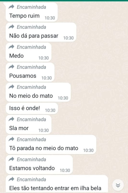 Print de tela mostra mensagens de Letícia ao namorado citando pouso forçado de helicóptero antes de desaparecer - Metrópoles