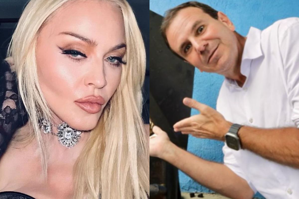 Montagem colorida de Madonna e Eduardo Paes - Metrópoles