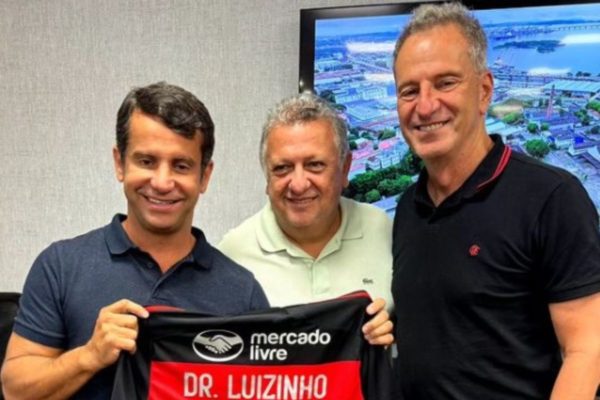 Encontro entre o presidente da Caixa, Carlos Vieira, e o presidente do Flamengo, Rodolfo Landim, do qual participou o deputado Dr. Luizinho