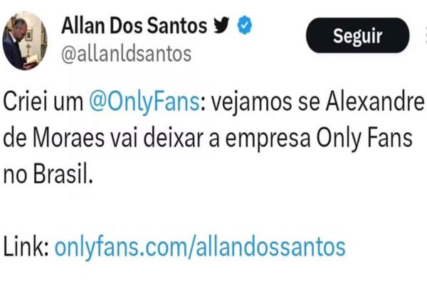 Foto colorida de tuíte de Allan dos Santos sobre OnlyFans - Metrópoles