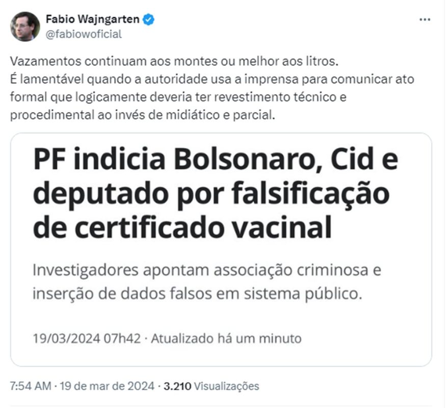 Imagem colorida de pronunciamente de Fabio Wajngarten sobre indiciamento de Bolsonaro - Metrópoles