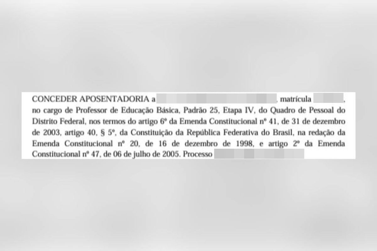 Imagem colorida de um frame de página do diário oficial do DF - Metrópoles