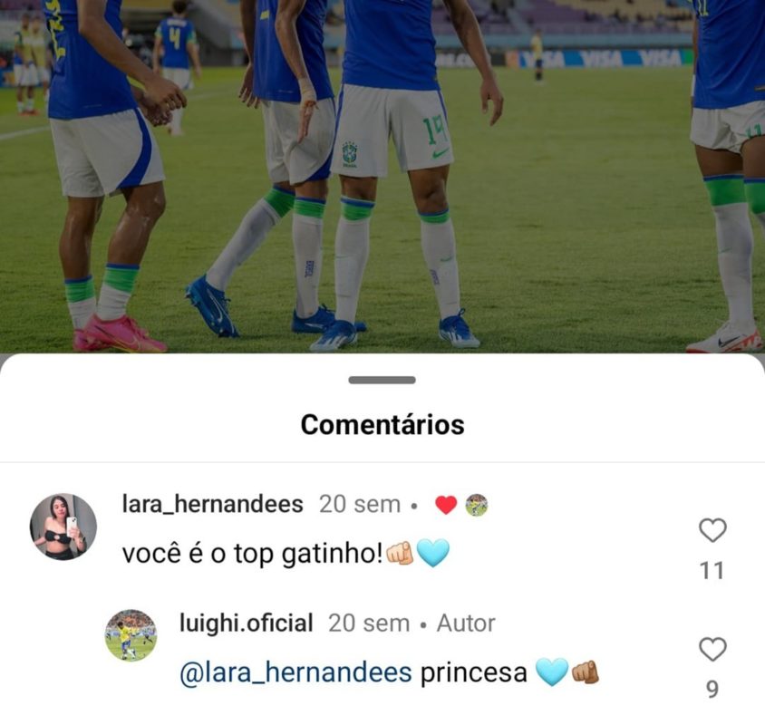 Print do comentário de Lara Hernandes em foto de Luighi Henry, do Palmeiras - Metrópoles