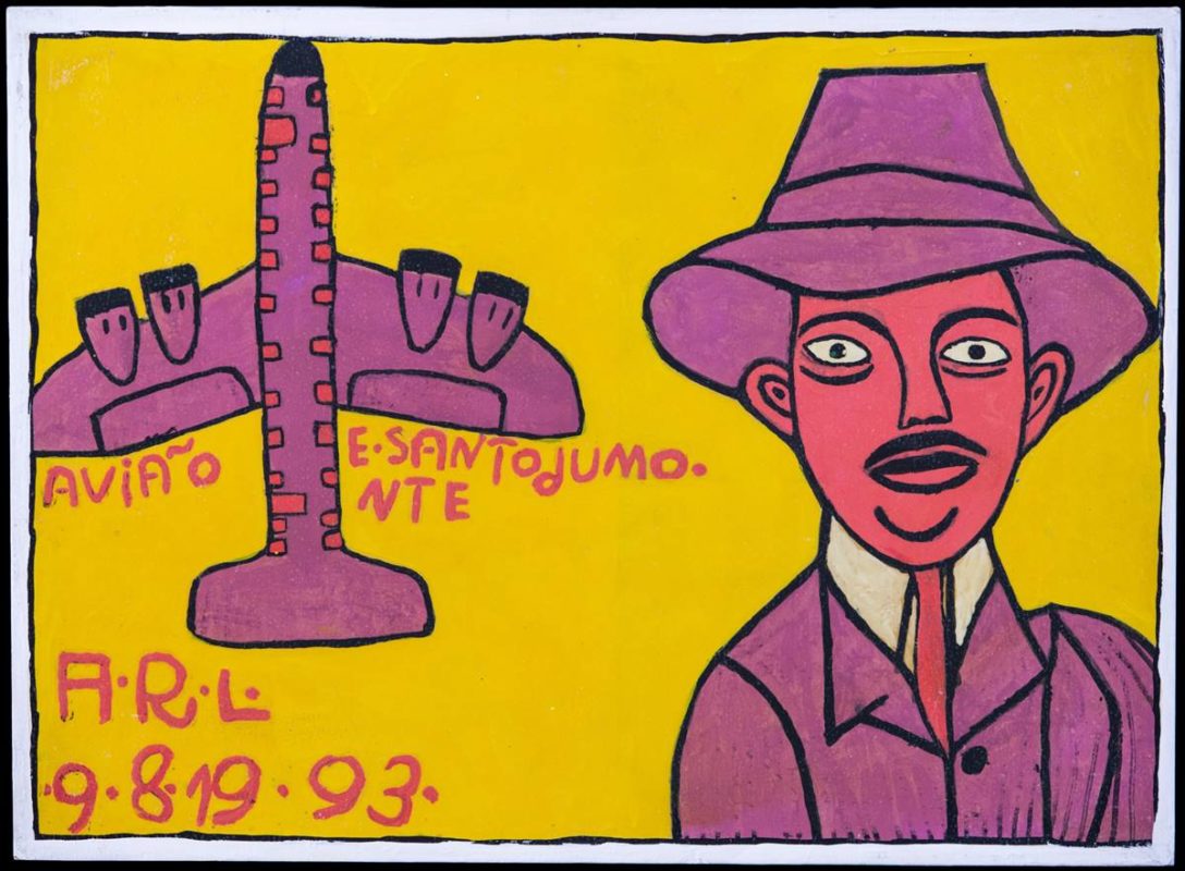 foto colorida de desenho de santos dummont e avião - metrópoles