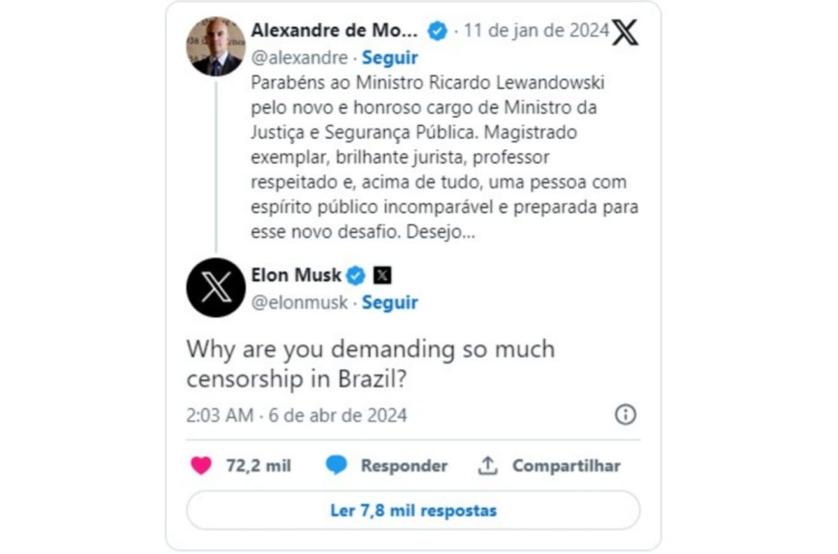 imagem colorida musk responde moraes no x