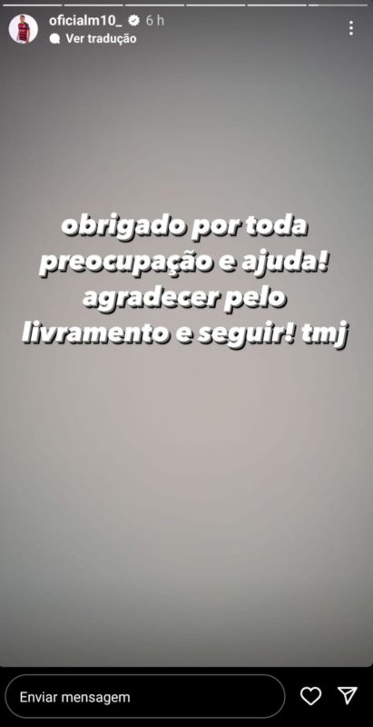 Print de Matheus Gonçalves, do Flamengo, sobre o assalto - Metrópoles