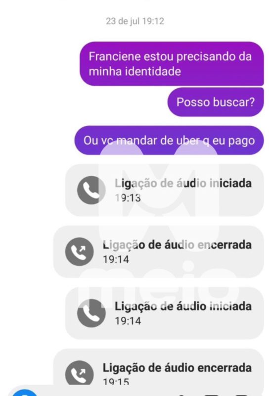 Print da conversa entre o ator Caio Antures e a ex - Metrópoles