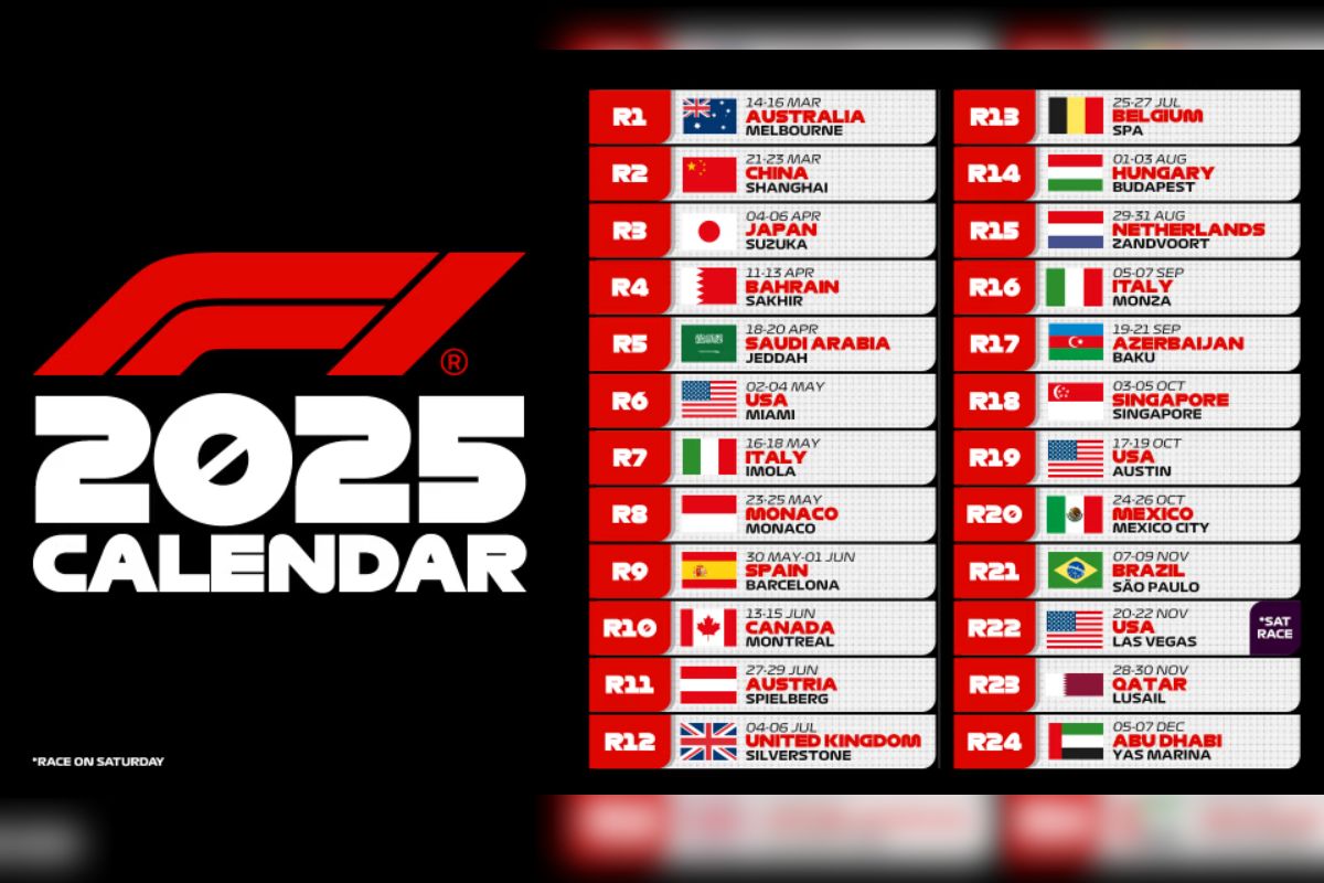 Imagem colorida de calendário da Formula 1 - Metrópoles