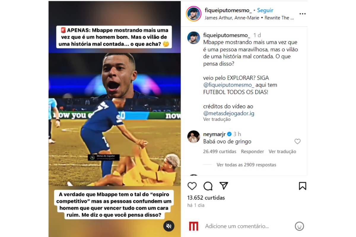 Neymar comenta post sobre Mbappé e causa polêmica - Metrópoles