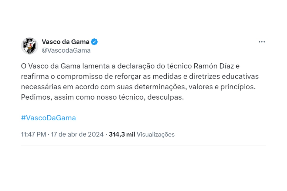 Vasco emite nota para fala machista de Ramon Díaz - Metrópoles