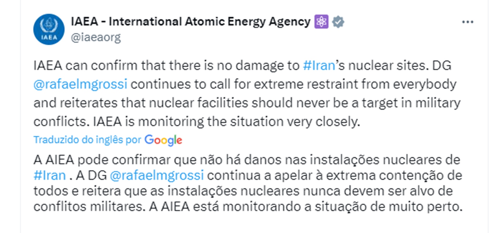 Agência Internacional de Energia Atômica fala sobre ataque ao Irã