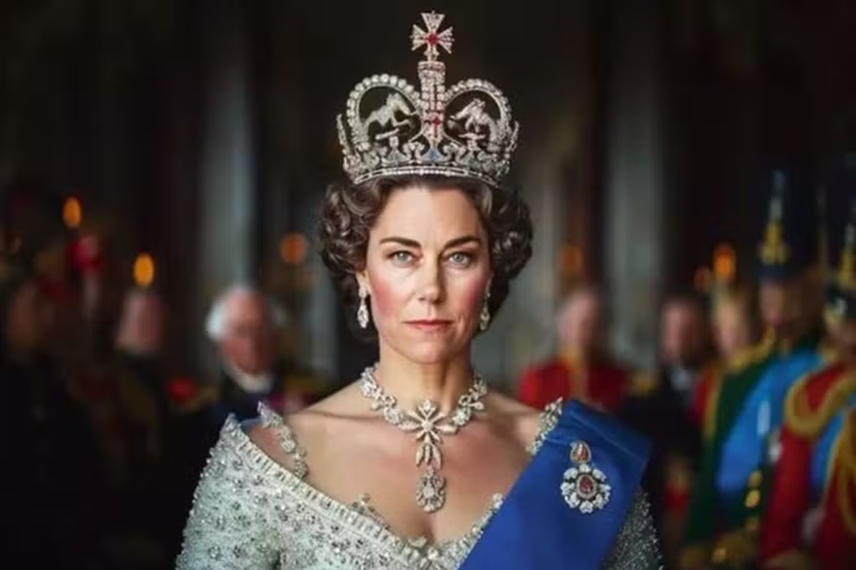 Foto colorida de mulher com coroa de de rainha e faixa azul - Metrópoles